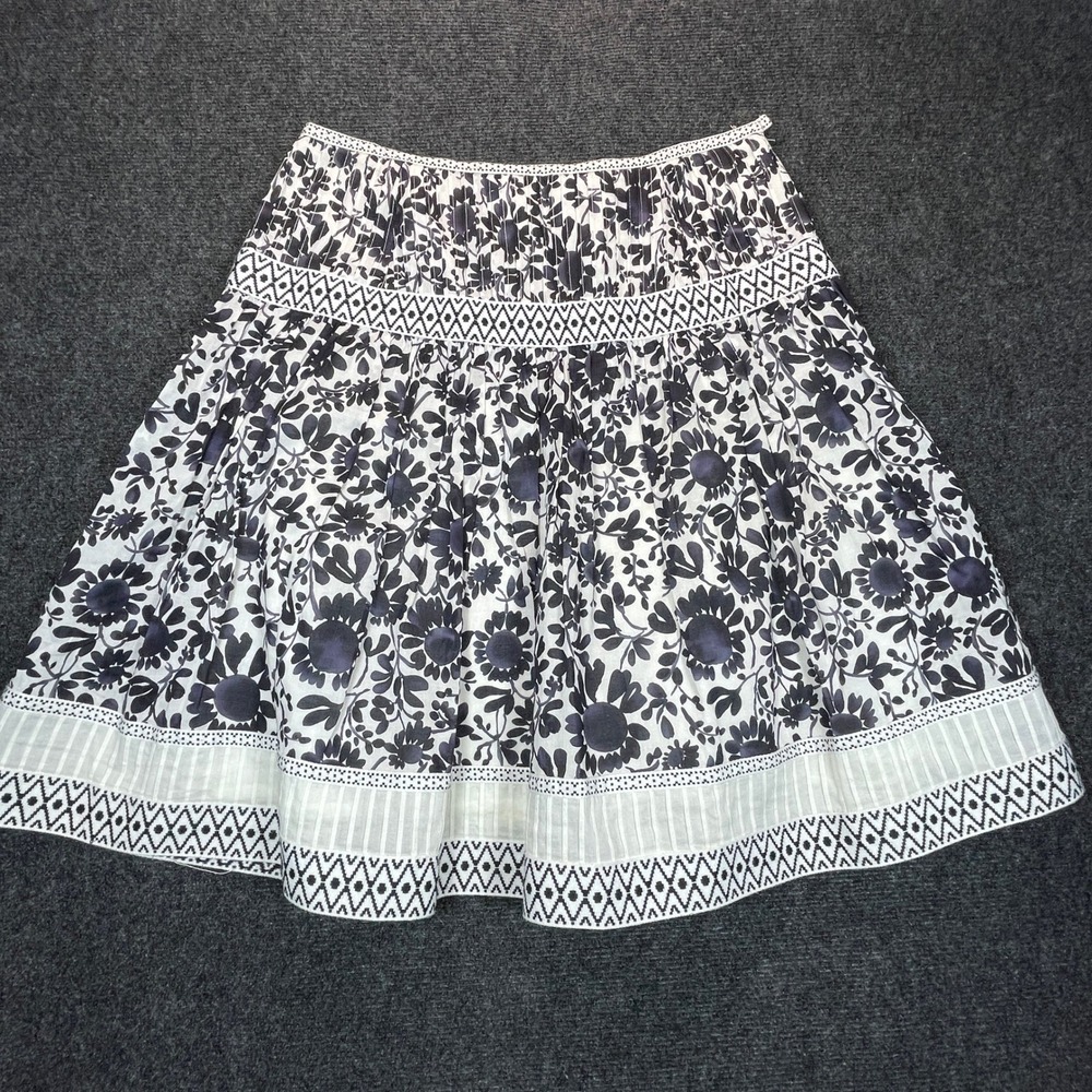 Talbots Floral A-Line Skirt‎ 14P Navy Blue Cotton Cottagecore Classic Modest VTG